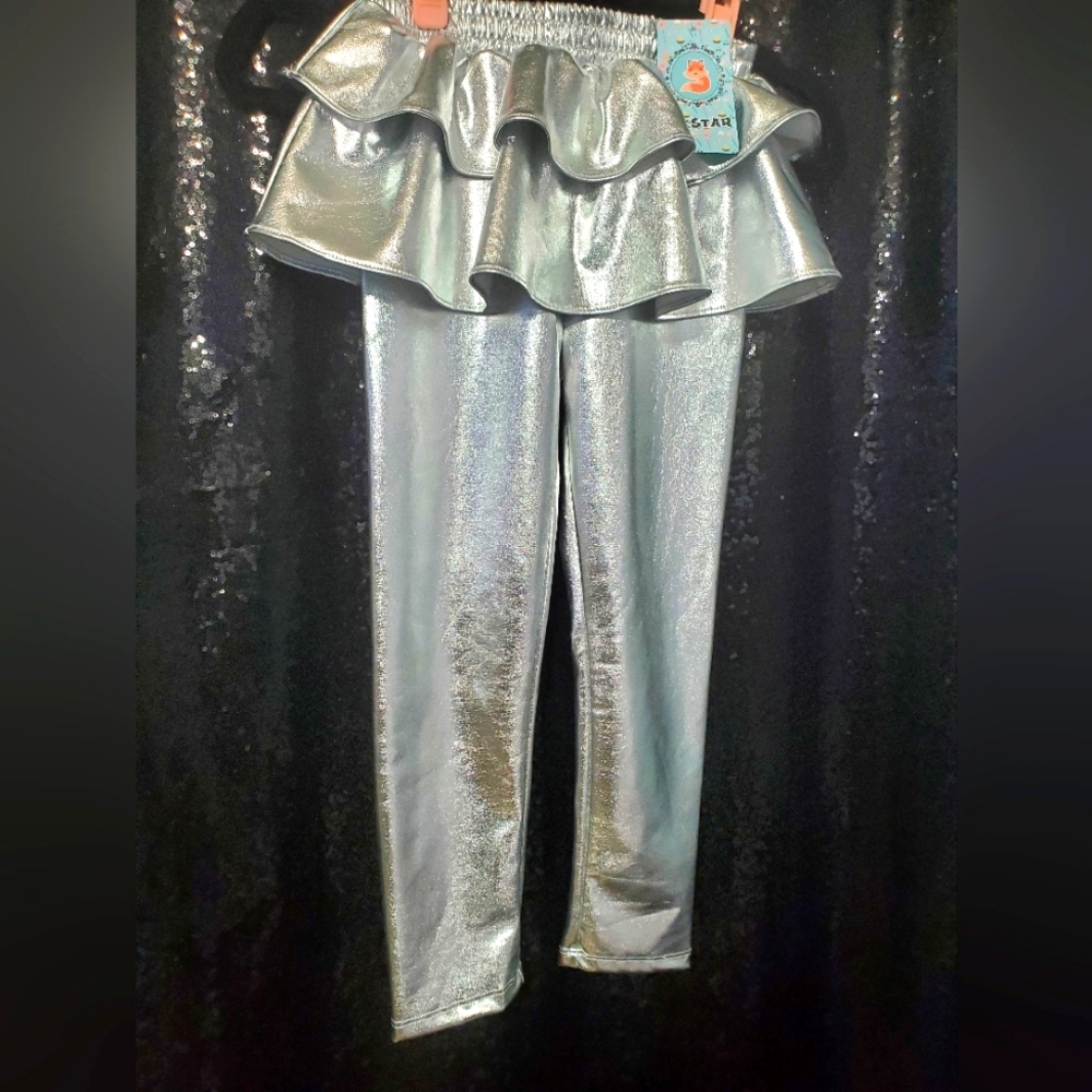 Girl's Peplum (SILVER) Long Pants with Elastic Waist